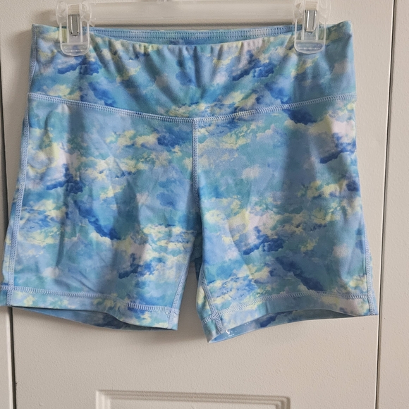Blue and White Athletic Shorts with Watercolor Pattern - Picture 1 of 4